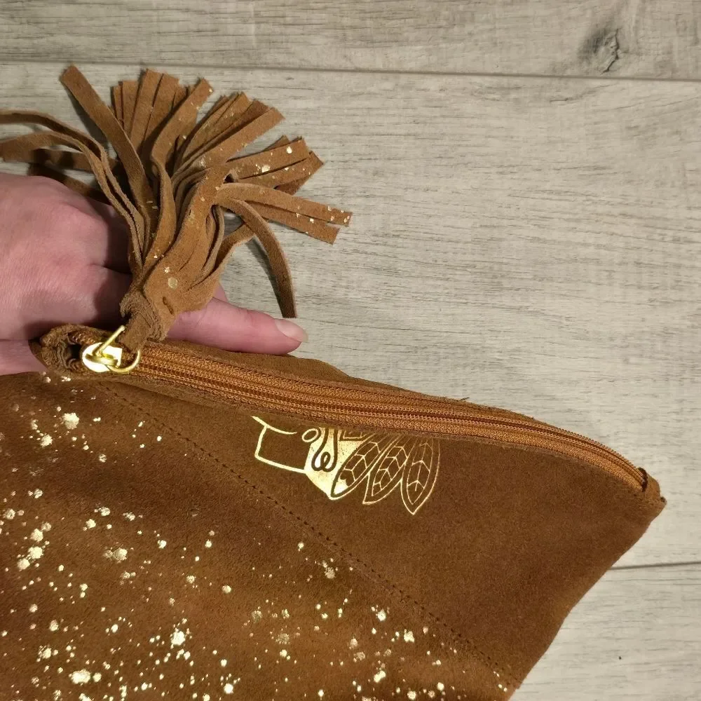 Chicago Blackhawks Genuine Suede Makeup Bag Pyar by Paula Queen NWOT